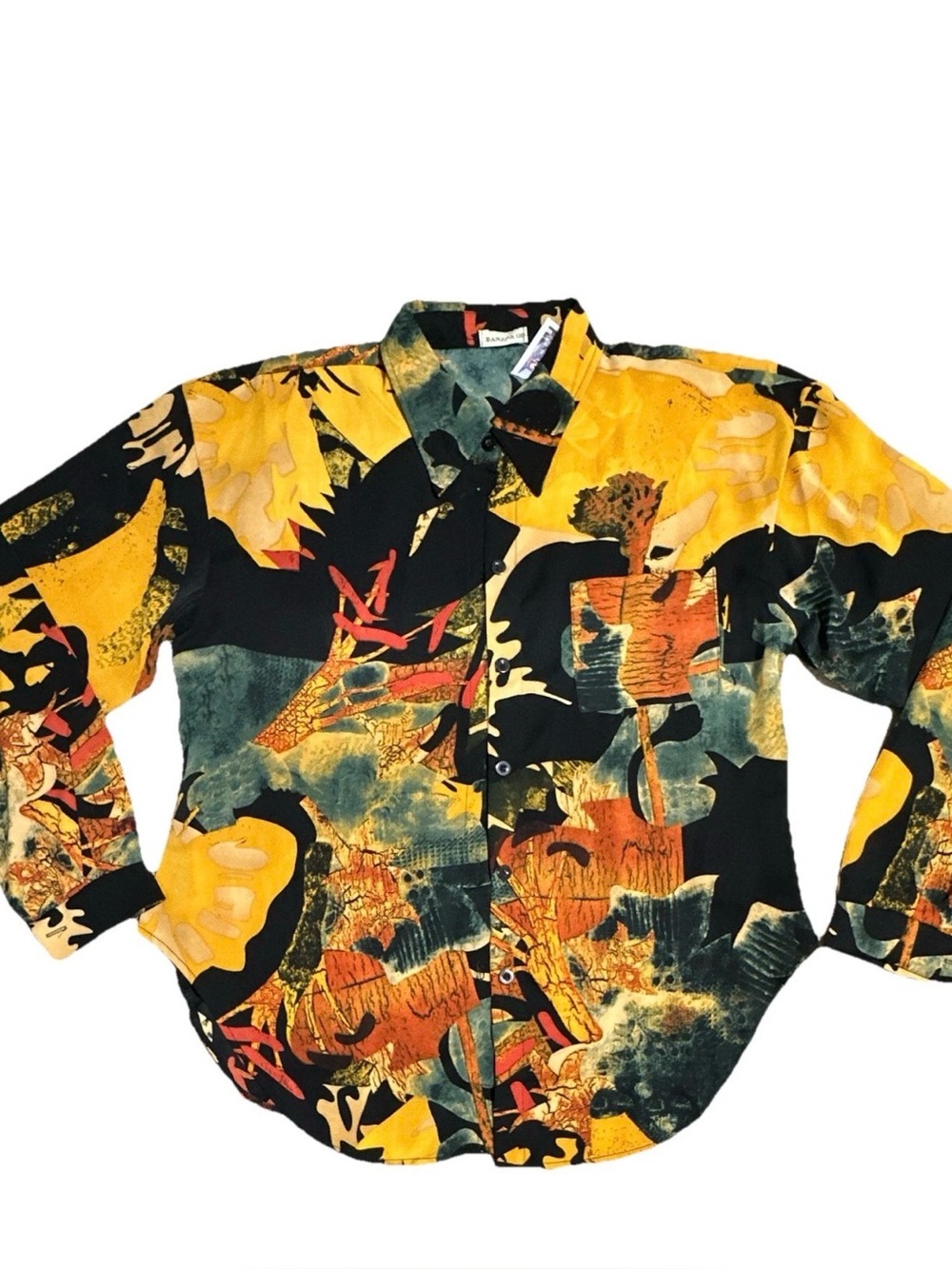 MANGO Abstract Art Print Long Sleeve Button-Down Shirt - S/M